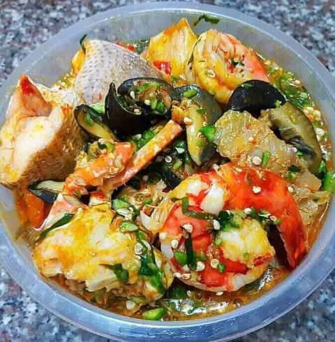 SeaFood Okro + Semo.